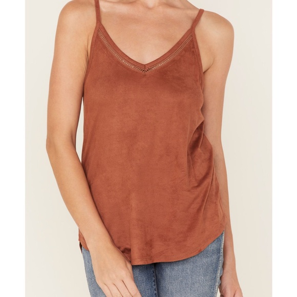 Shyanne Tops - Shyanne Womens Faux Suede Trim Cami Brown